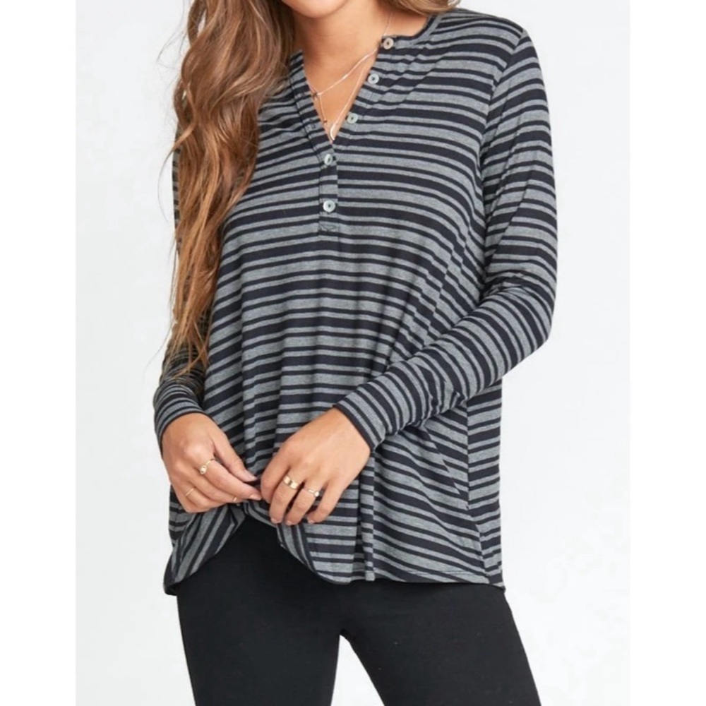 SHOW ME YOUR MUMU Grey Striped Hibernate Henley